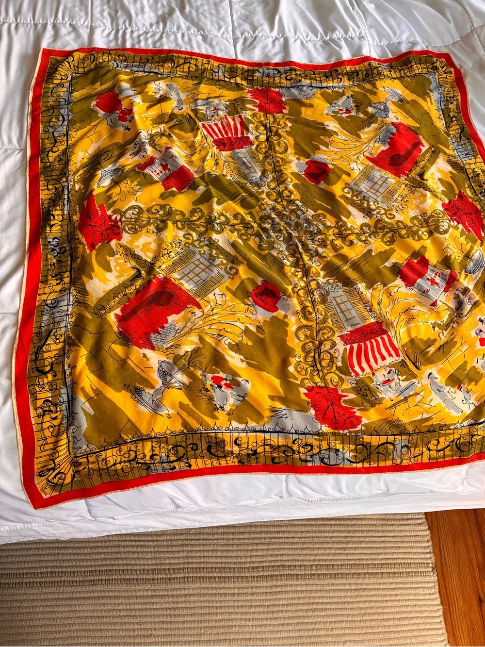 Vintage Silk Scarf with Parisian scene